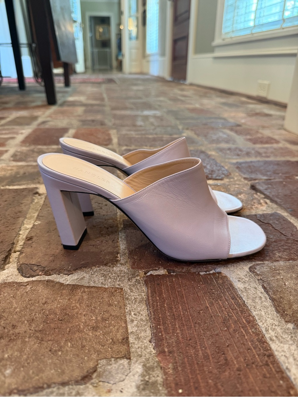 Wandler Lilac Leather Open-Toe Mule Heels